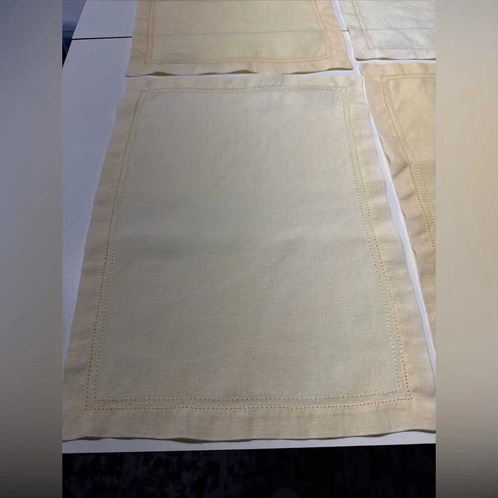 VTG (6) Williams Sonoma Linen Double Hemstitched Placemat/Napkins Yellow Hungary